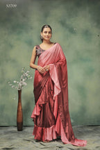 Pink Satin Solid Designer, Printed Party Wear Ready To Wear Saree - Nasreen
