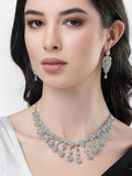 NVR Women's silver plated Turquoise CZ stone handcrafted jewellery set