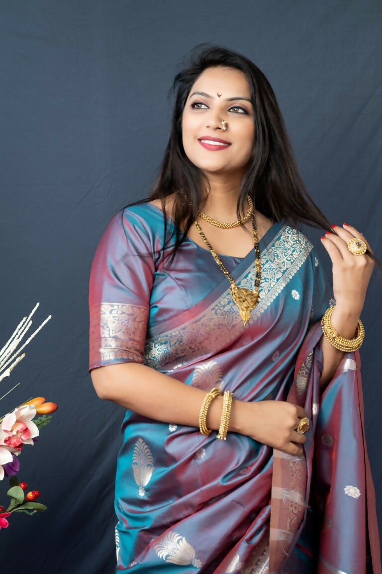 Jyoti Fashion Women's Grey Paithani Silk Zari Woven Saree with Blouse