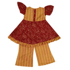 Mhyssa Gathered Sleeves Red Kurta With Full Length Yellow Palazzo Set For Kids
