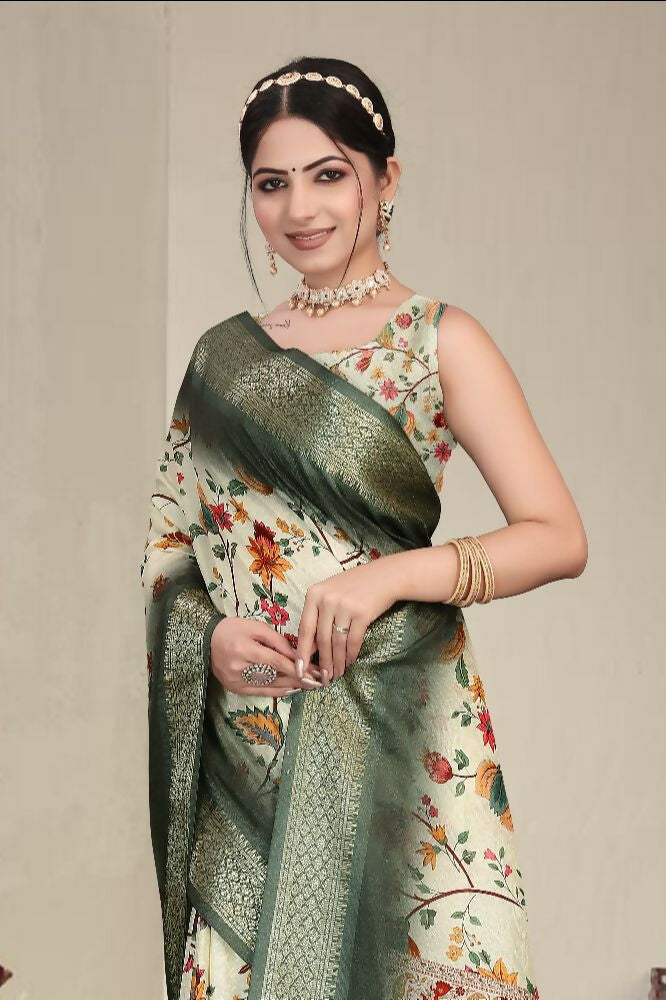 PR Fashion Multi Heavy Rich Cotton Silk Digital Print & Jacquard Saree