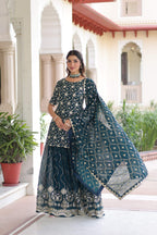 Joban Fashion Rama Green Readymade Kurta Set With Sequence embroidery Work - Distacart