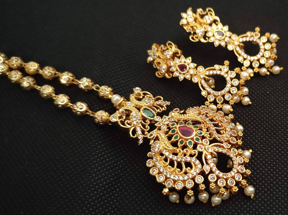 Multicolor Peacock Pendant Necklace Set - Distacart