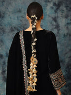 Ruby Raang Gold Gota Pati Work And Black Thread And Mirrors With Gold Stones And Mor Pankh Motif