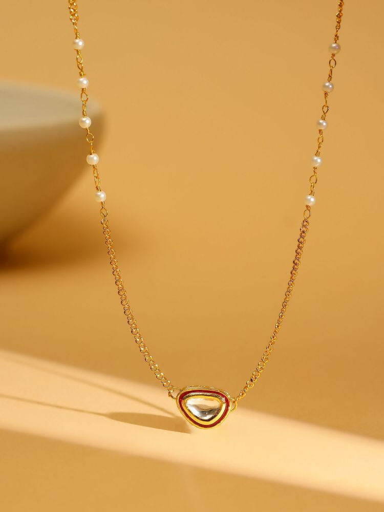 Gold Plated Kundan Necklace - Ruby Raang
