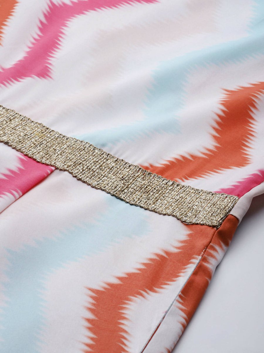Ahalyaa White & Pink Zig Zag Striped Basic Jumpsuit - Distacart