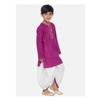 Little Bansi Boys Golden Striped Kurta and Dhoti - Purple and Cream