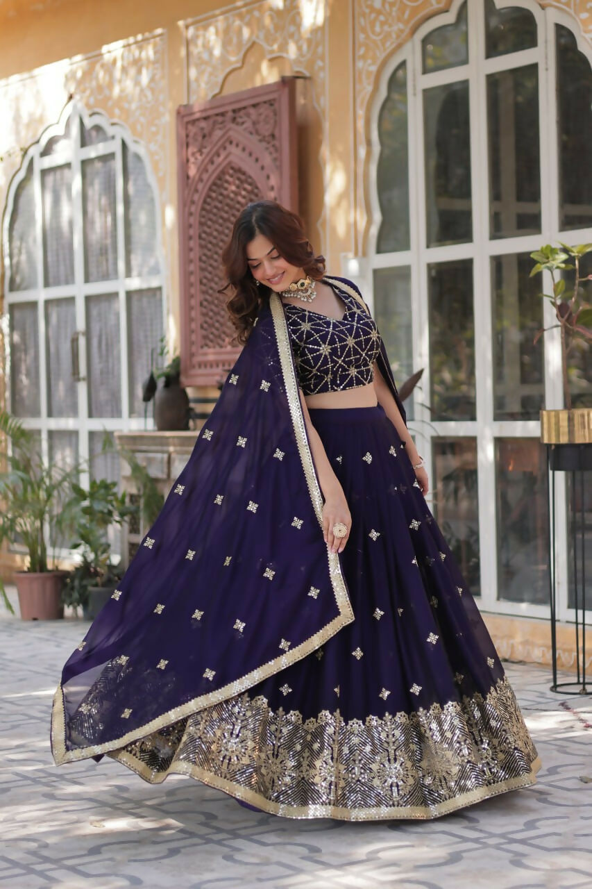 Vastranavya Designer Heavy Sequins & Thread Embroidered work Lehenga Choli - Purple