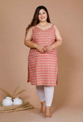 Miravan Women's Plus Size Peach-Coloured Floral Printed Straight Kurta