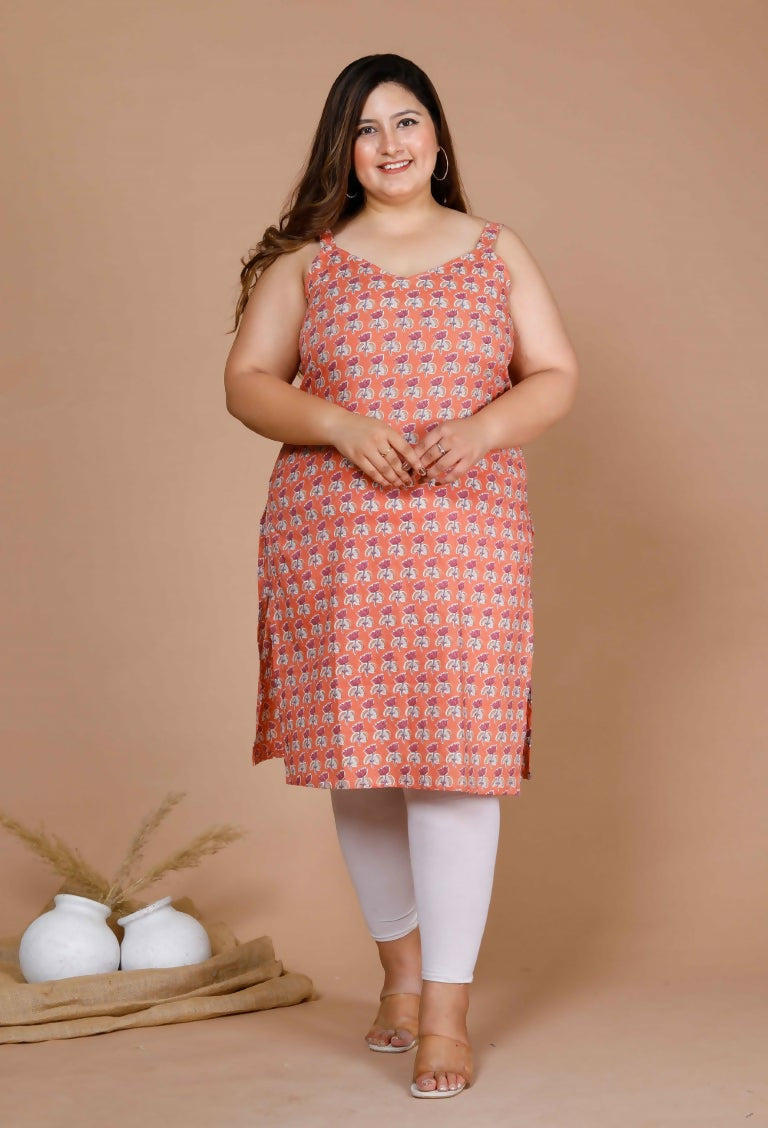 Miravan Women's Plus Size Peach-Coloured Floral Printed Straight Kurta