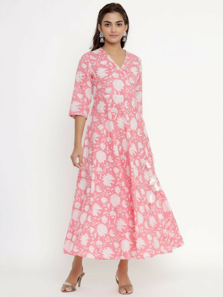 Miravan Women's Cotton Floral Printed Anarkali Kurta