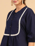 Womens Dark Blue Rayon Solid Top - Keeva