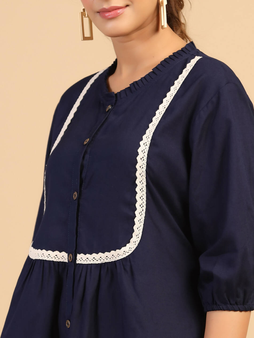 Womens Dark Blue Rayon Solid Top - Keeva