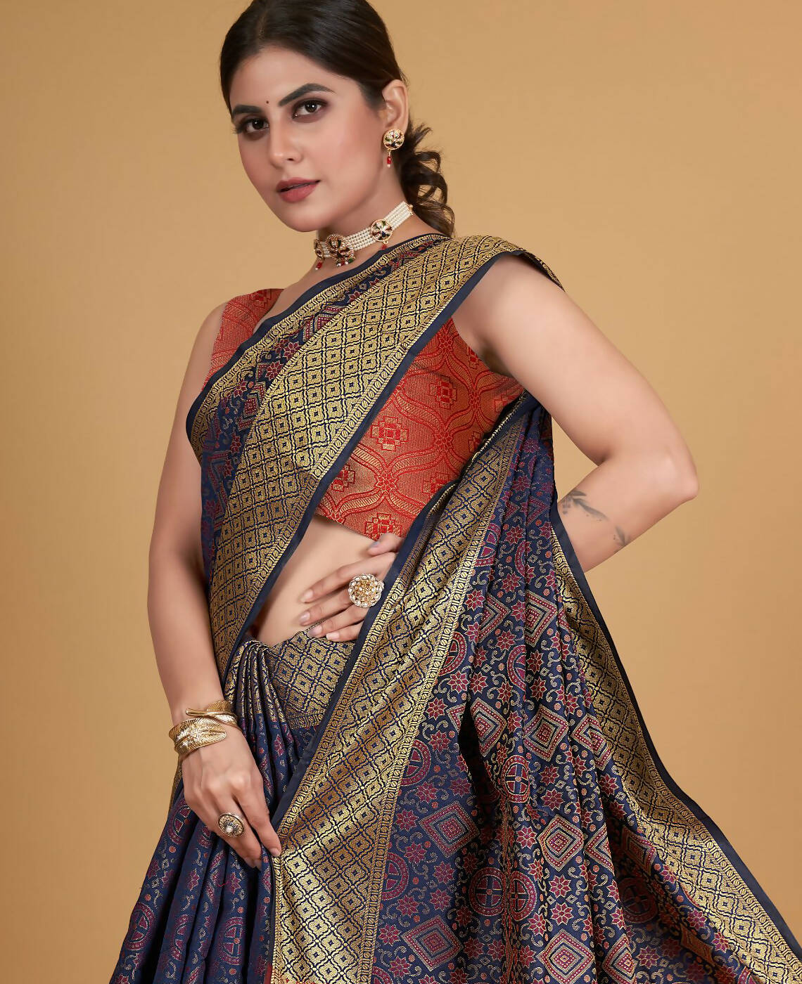 Dark Blue Silk Woven Design Saree With Unstitched Blouse Piece - Akshita