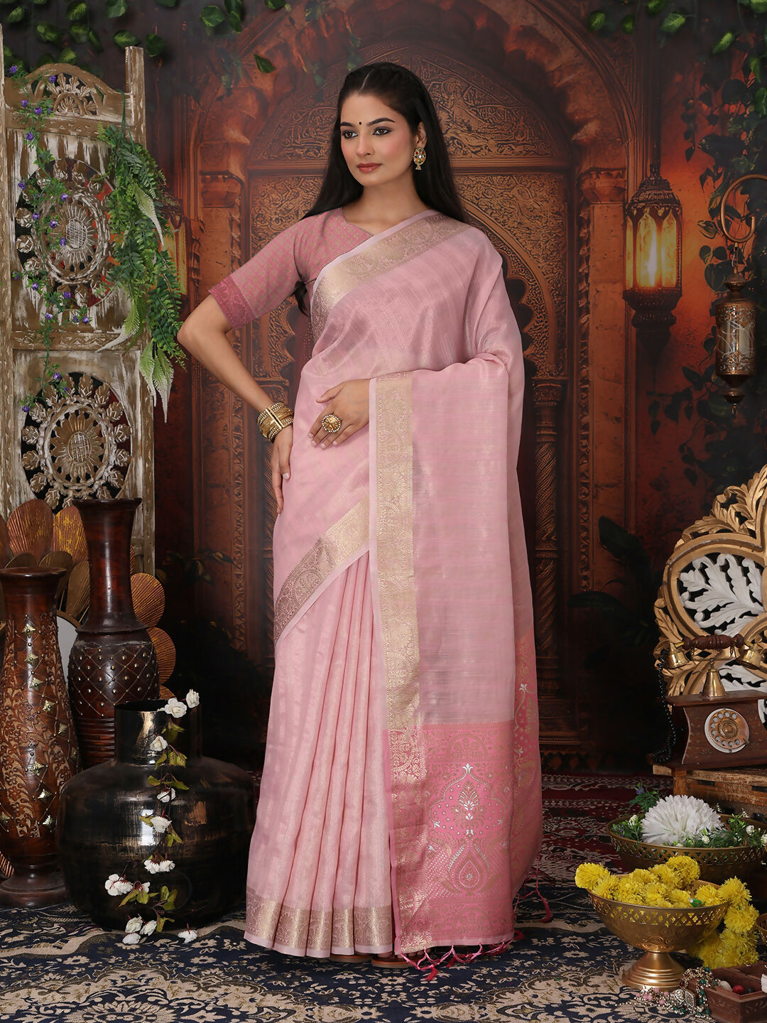 Shree Shyam Fashion Organza Light Pink Saree - Distacart