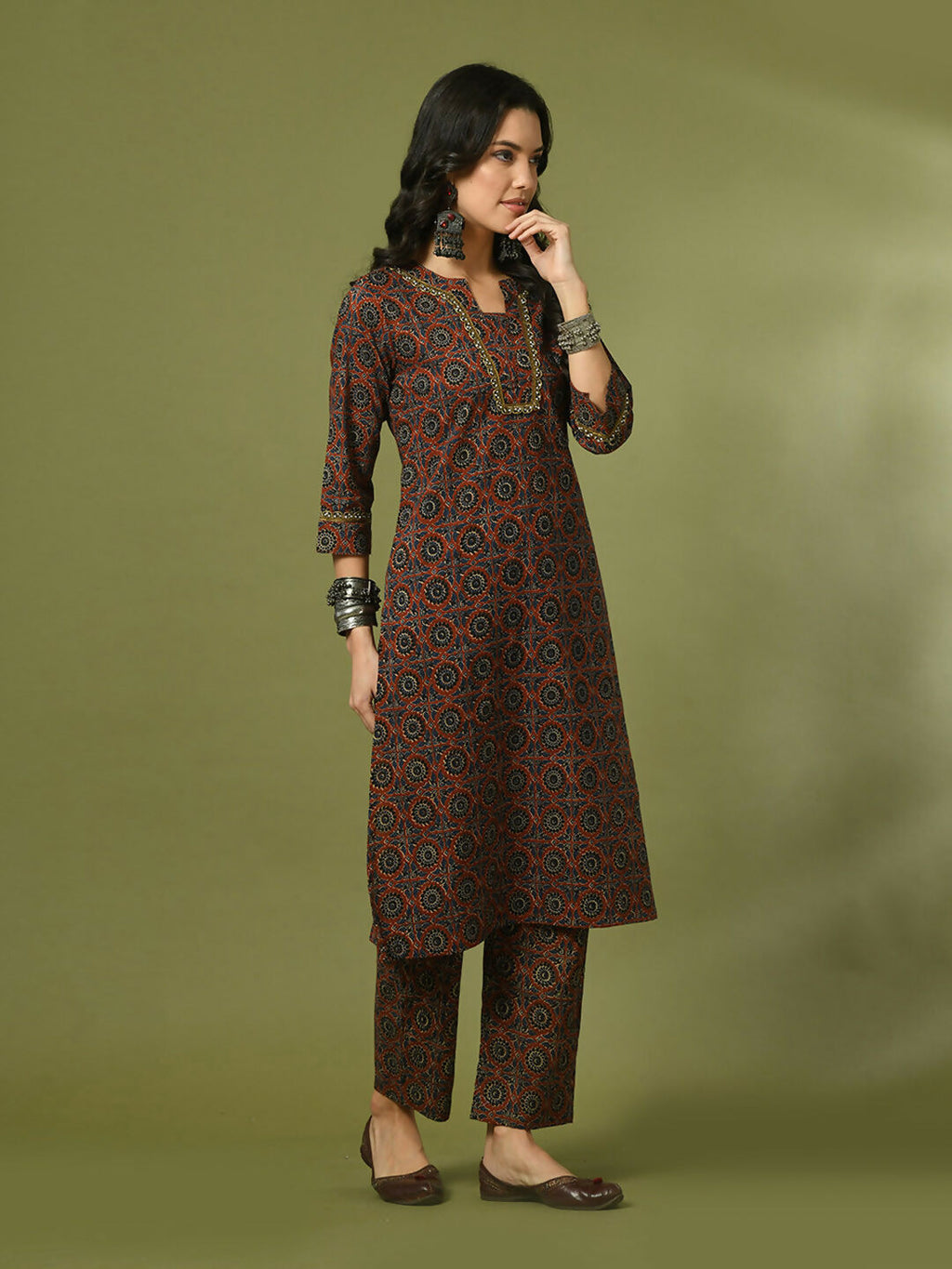 Myshka Women's Multi Printed Cotton Straight Party Kurta Set