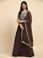 Brown Georgette Embroidered Lehenga choli with Dupatta - Dhara