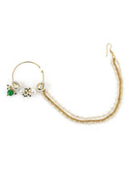 Gold-Plated White Green Kundan-Studded Pearl Beaded Nosepin - Ruby Raang - Distacart