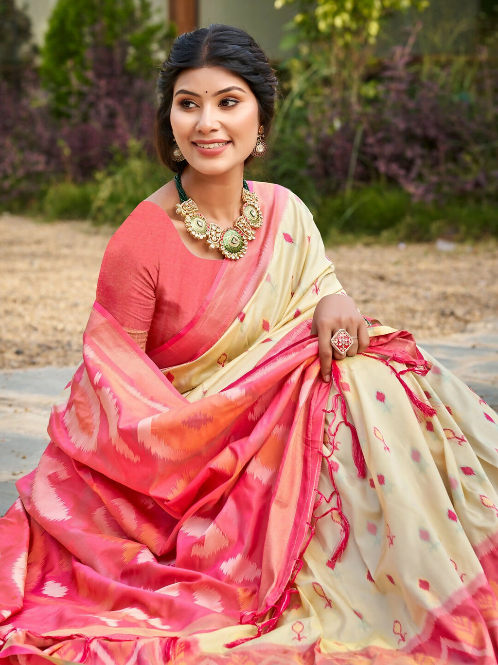Shree Shyam Fashion Cream Soft Silk Saree - Distacart