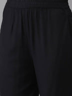 Yufta Women Black Solid Kurta with Trousers & With Dupatta
