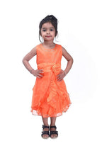 Asmaani Baby Girl's Orange Satin Knee Length Frock (AS-DRESS_22144)
