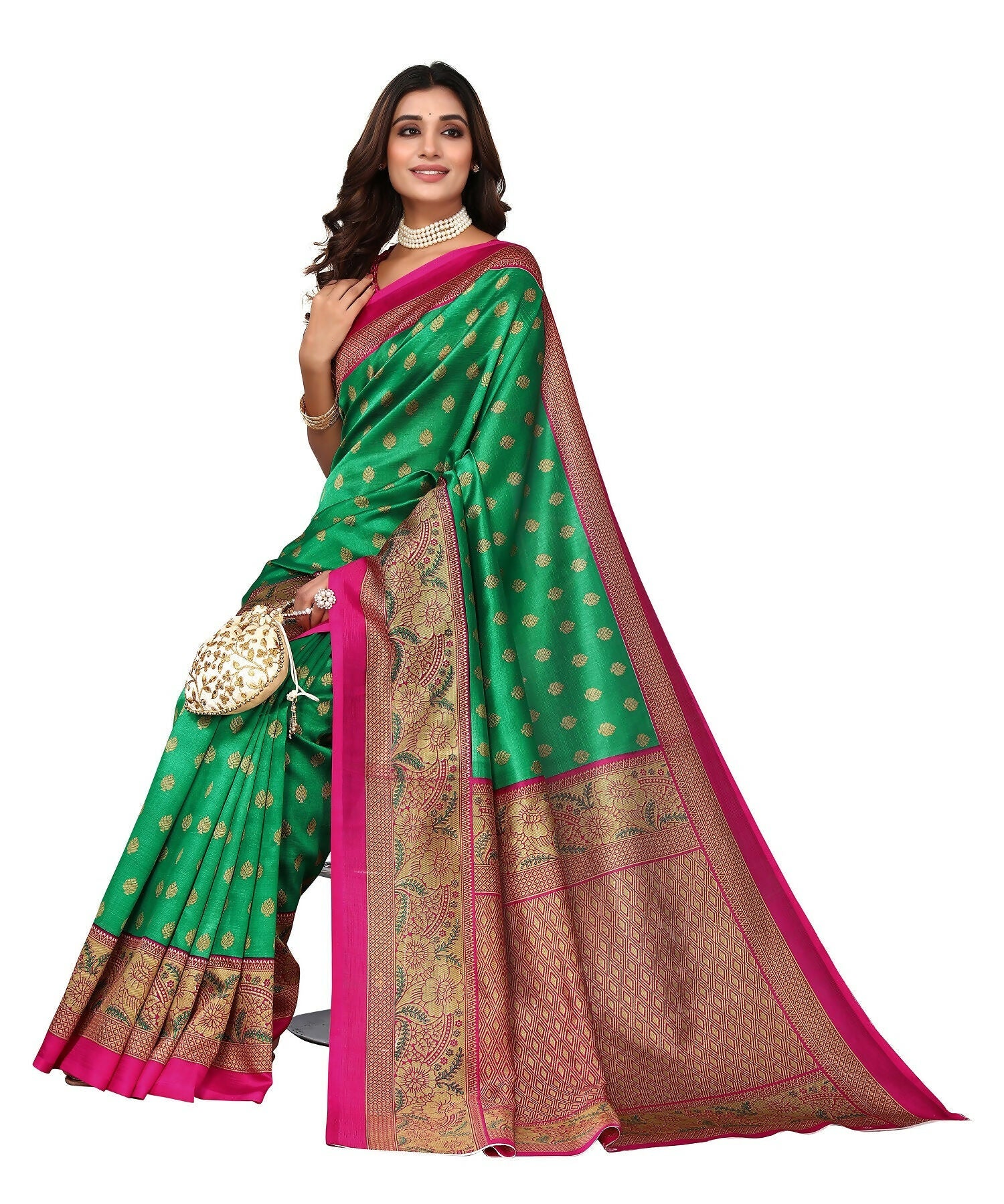 Vamika Green Printed Art Silk Saree