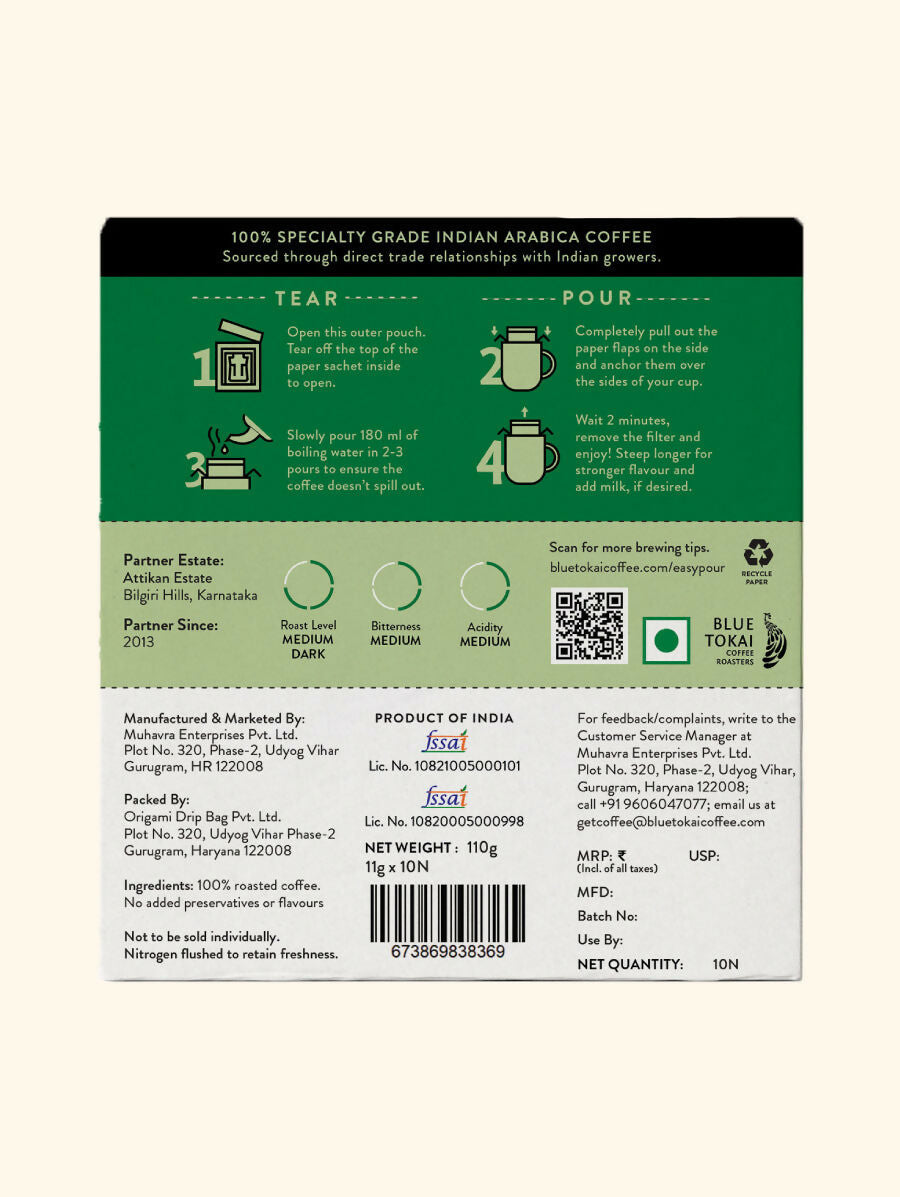 Blue Tokai Attikan Estate Medium-Dark Roast Easy Pour Sachets - Distacart