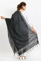 Mominos Fashion Moeza Women's Linen Cotton Silver Border Black Dupatta - Distacart