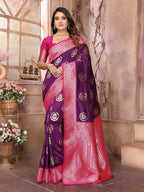 Joban Fashion Purple Banarasi Soft Silk Woven Saree - Distacart