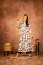 Joban Fashion Black Floral Hand Block Printed Cotton Kurta Pant Set - Distacart