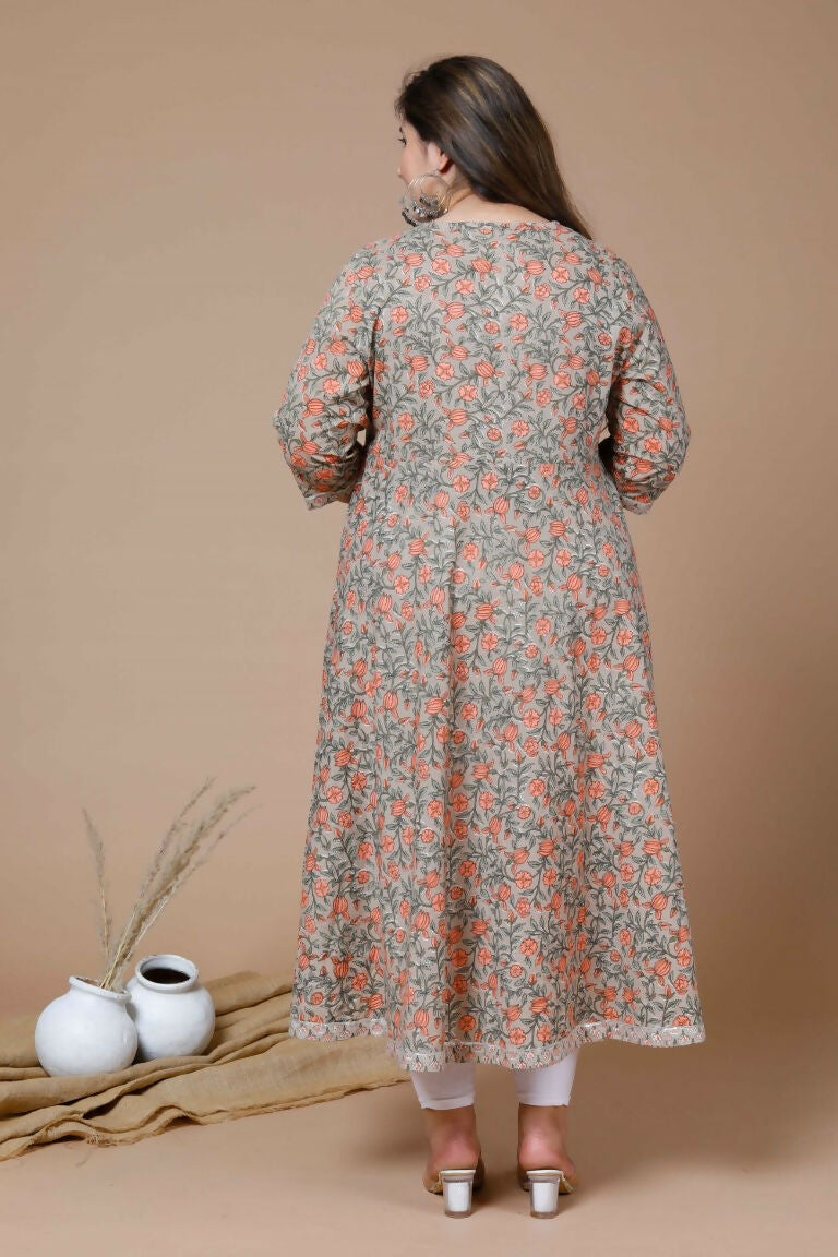 Miravan Women's Plus Size Camel Brown Gotta Patti Pure Cotton Anarkali Kurta
