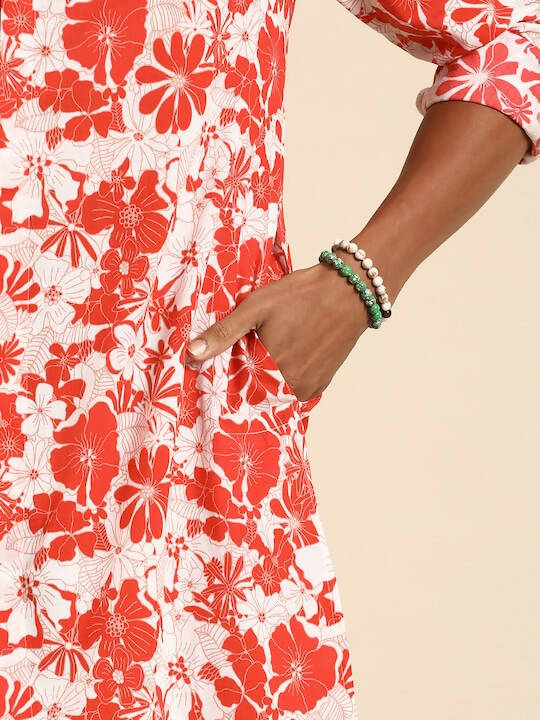 Red & White Men pure Cotton Floral Printed Straight Kurta - Mahotsav