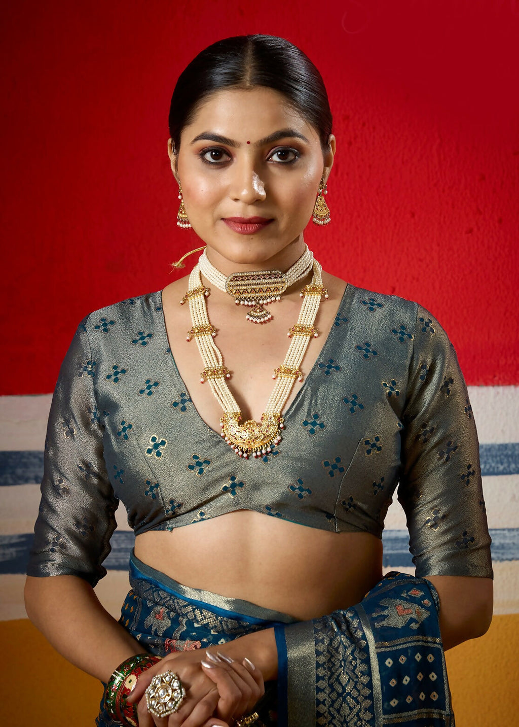 Joban Fashion Teal Blue Dull Moss Brasso Saree - Distacart