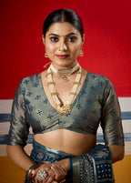 Joban Fashion Teal Blue Dull Moss Brasso Saree - Distacart