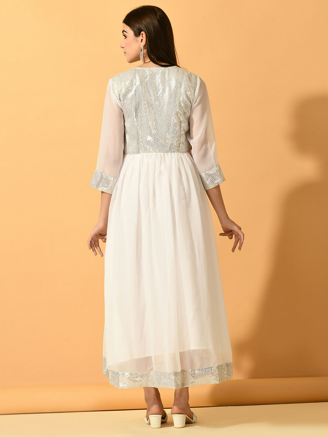 Myshka Women's White Fit and Flare Party Dress - Distacart
