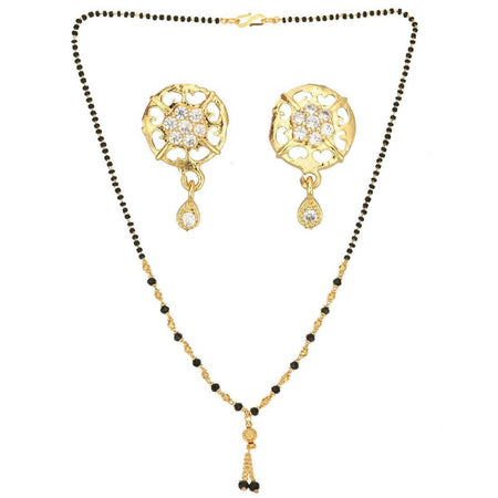 AanyaCentric Gold-Polished Short Mangalsutra Set with Earrings