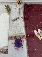 Teeya Creation White Color Faux Georgette Embroidery Work Long Party Wear Palazzo Suit - Distacart