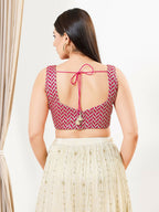 Joban Fashion Pink Silk Padded Blouse With Sweetheart Neck Sleeveless - Distacart
