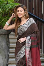 Beatitude Brown Cotton Jacquard Border Tangail Handloom Saree