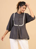 Womens Grey Rayon Solid Top - Keeva