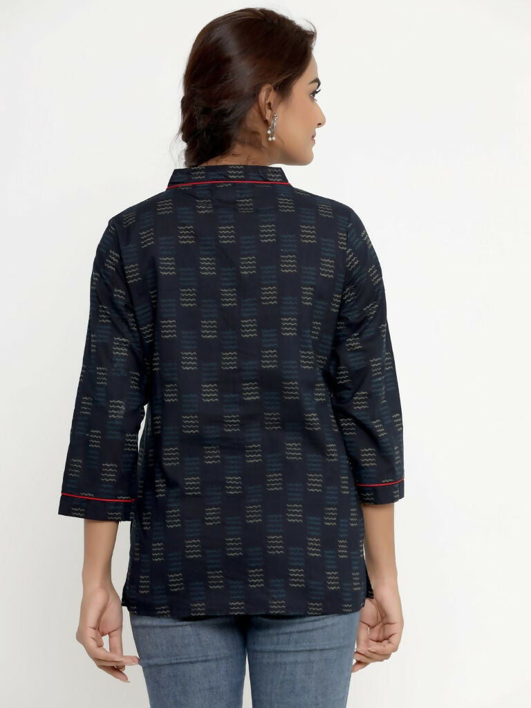 Miravan Women's Blue Printed Indigo Kurti