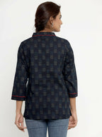 Miravan Women's Blue Printed Indigo Kurti
