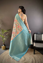 Joban Fashion Multi-Color Floral Digital Print Soft Lichi Silk Paithani Saree - Distacart