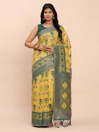 Shree Shyam Fashion Linen Cotton Yellow Saree - Distacart