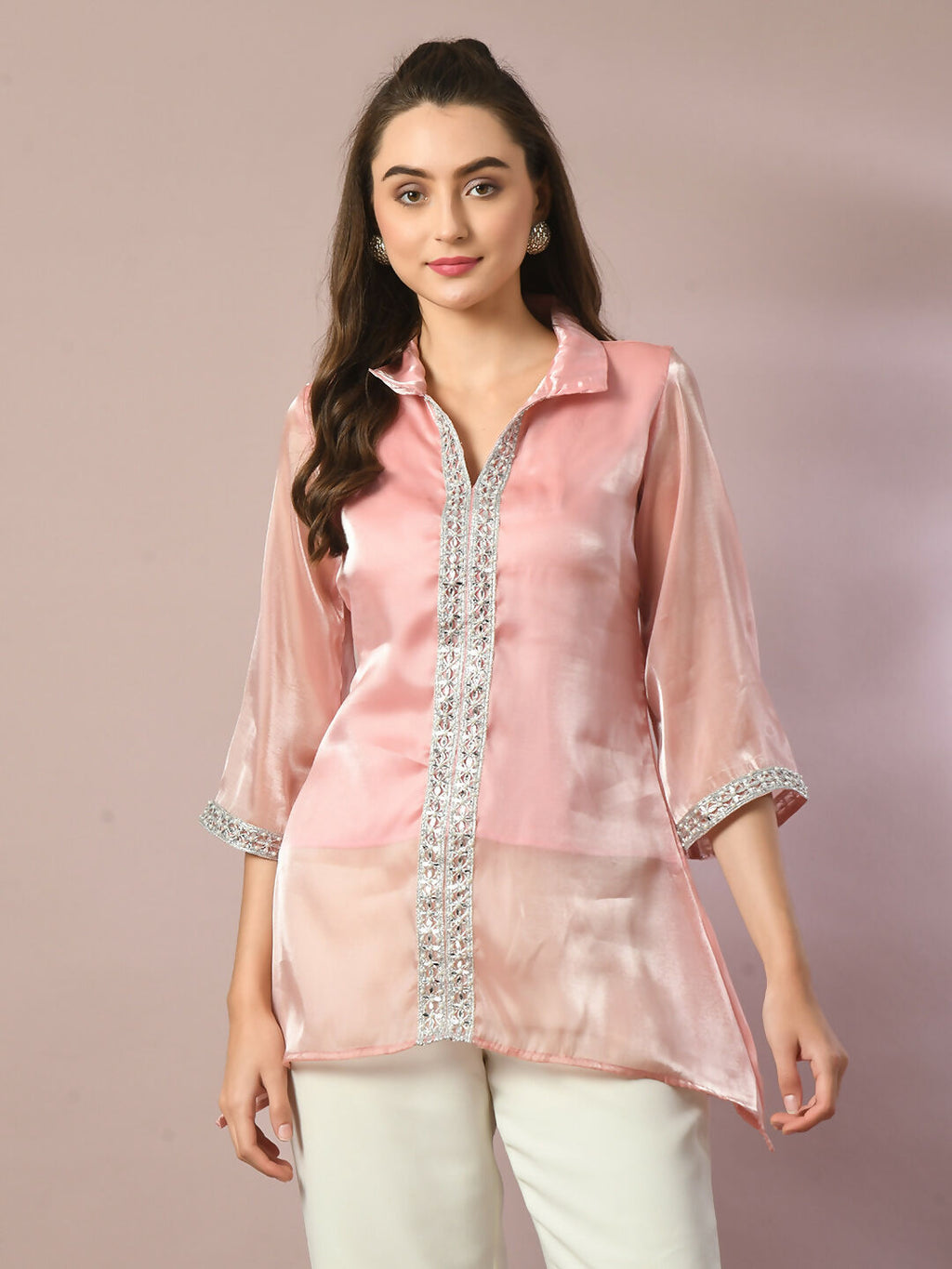 Myshka Women's Pink Solid Longline Party Tunic