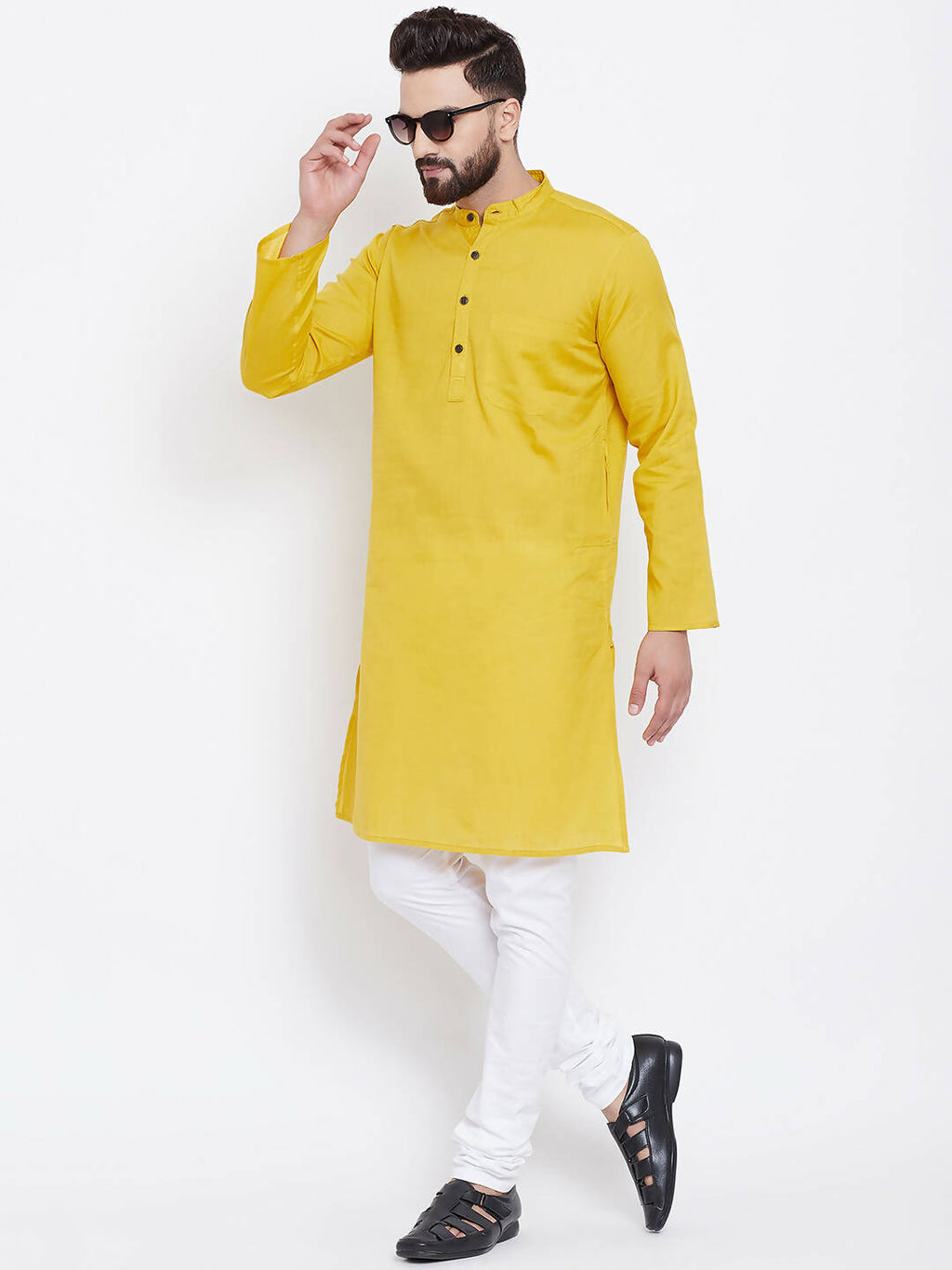 Even Apparels Yellow Men's Pure Cotton Kurta With Band Collar - Distacart