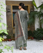 Vaasva Women's Chanderi Printed Suit Set With Pant And Printed Dupatta