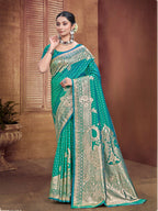 Sangam Prints Teal Green Silk Woven Work Traditional Saree