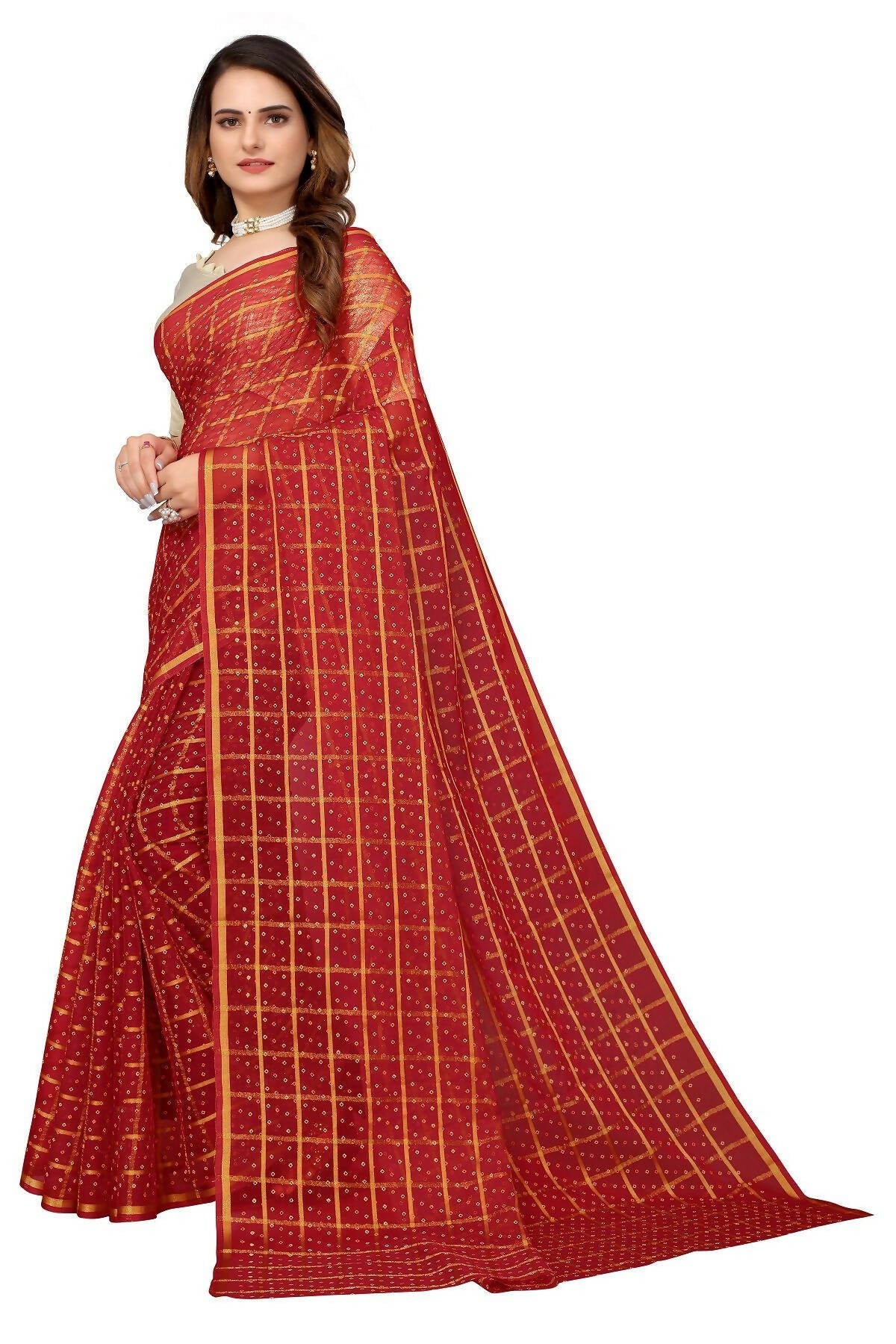 Vamika Red Jari Work Chiffon Saree (GARVITA RED) - Distacart