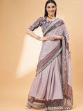 Mauve Silk Georgette Ribbon Embroidery Saree - Norita Hit Design